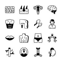 Grab this latest bundle of bioscience and human anatomy glyph style icons vector