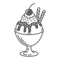 Gray Scale Ice Cream Sundae Dessert Cherry Wafer Bowl vector