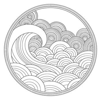 Gray Scale Circular Wave Pattern Mandala Design ocean vector