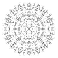 Grey Line Art Mandala Design Leaves Geometric Pattern Circle vector