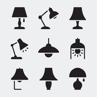 Assorted Black Lamp Icons for Interior, Lighting, and Home Decor vector