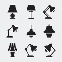 Collection of Bold Silhouette Icons of Table, Floor, and Desk Lamps vector