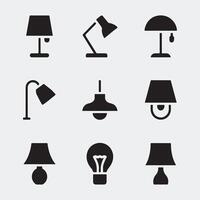 Set of Solid Icons Featuring Various Types of Lamps vector