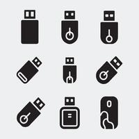 Bold Glyph Icons of USB Sticks and Flash Memory Devices vector