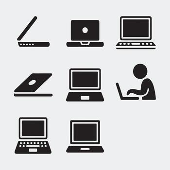 Assorted Laptop and User Icons in Solid Black for Tech and Office Themes vector