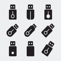 Minimalist Black USB Drive Silhouettes for Tech and Data Themes vector