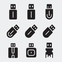 Set of USB Storage Icons in Clean Solid Black Design vector