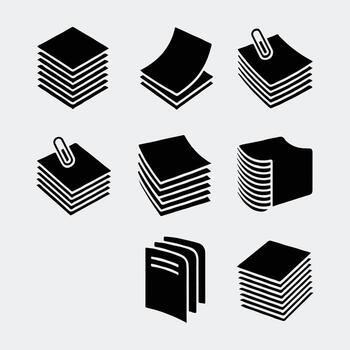 sólido negro íconos de apilado documentos en varios diseño estilos vector