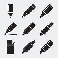 Set of Solid Black Icons Featuring Various Marker Pen Designs vector