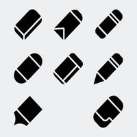 Collection of Bold Glyph Icons of Stationery Erasers and Writing Pencils vector