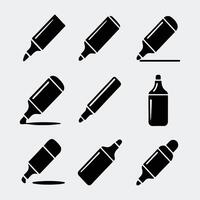 Collection of Bold Glyph Marker Pen Icons for Art and Office Use vector
