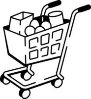 A hand drawn style icon showing shopping trolley vector