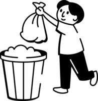 A doodle style icon showing throwing trash vector