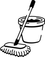 A drawing style icon depicting mop bucket vector