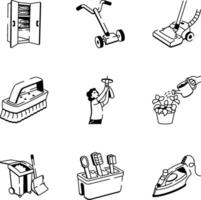 Pack of Household Items Doodle Icons vector