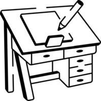 A sketchy style icon representing drafting table vector
