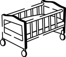A doodle style icon showing baby cot vector