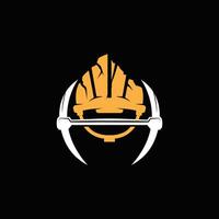 mining logo simple gold mining hat, pickaxe tool, vintage retro template illustration symbol vector
