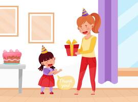Polite Girl Character Say Thank You for Present Having Good Manners Illustration vector