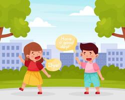 Polite Boy Character Greeting with Girl Friend Having Good Manners Illustration vector
