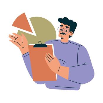 Man Character with Chart and Clipboard as Productive Team Member Illustration vector