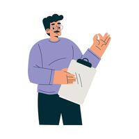 Mustached Man Character with Clipboard as Productive Team Member Illustration vector