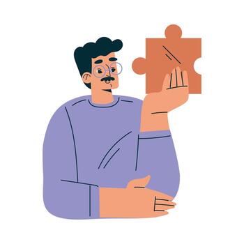 Man Character with Jigsaw Puzzle as Productive Team Member Illustration vector