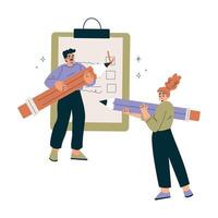 Productive Team with Business Man and Woman with Checkbox List Work Together Illustration vector