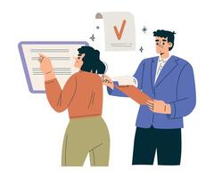 Productive Team with Business Man and Woman with Clipboard Work Together Illustration vector