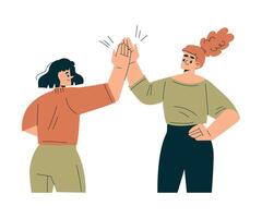 Productive Team with Business Woman Give High Five Gesture Work Together Illustration vector