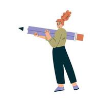 Woman Character with Huge Pencil as Productive Team Member Illustration vector