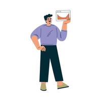Man Character with Chart Window as Productive Team Member Illustration vector