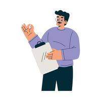 Man Character with Clipboard as Productive Team Member Illustration vector