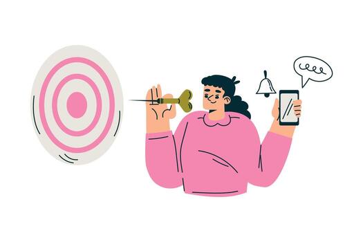 productivo flujo de trabajo con mujer objetivo a diana gerente tarea ilustración vector