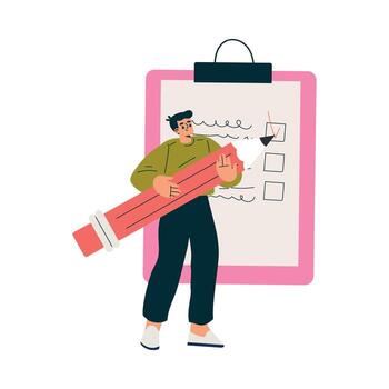 productivo flujo de trabajo con hombre caja lista gerente tarea ilustración vector