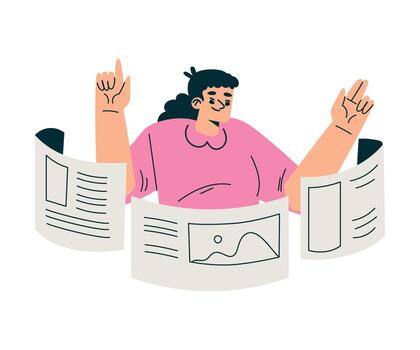 productivo flujo de trabajo con mujer con web ventana pantalla gerente tarea ilustración vector