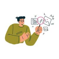 Productive Workflow with Man Hold Magnifier Managing Task Illustration vector