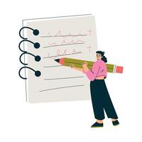 Productive Workflow with Woman Write in Notepad with Pencil Managing Task Illustration vector