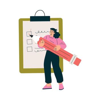 productivo flujo de trabajo con mujer a caja lista gerente tarea ilustración vector