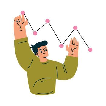 productivo flujo de trabajo con hombre dibujar curva grafico gerente tarea ilustración vector