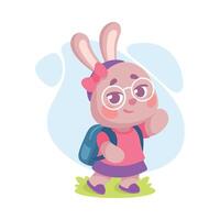 Cute Rabbit Animal Character Walk in School with Backpack Illustration vector