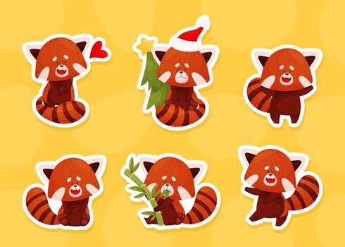 Cute Red Panda Character Doing Different Activities Set vector