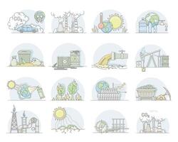 Natural Land Resources Line Icon and Object Set vector