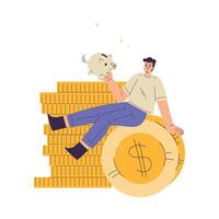 Rich Man Character Sit on Pile of Golden Coin Illustration vector