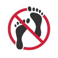 forbidden walk and trample, no bare footprint icon, do not step glyph, no outdoor footwear, flat illustration vector