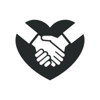 handshake with heart, respect icon, loyalty together, flat illustration vector