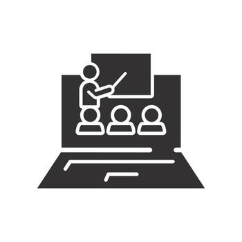 icono de distancia aprendizaje en computadora, plano símbolo en blanco antecedentes vector