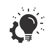 solution idea icon, light bulb with gear mechanism, concept of spreading innovation, flat symbol on white background vector