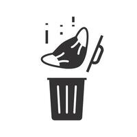 throw into an urn, end of quarantine and pandemic, discard medical mask in a trash bin icon, completed epidemic, flat illustration vector