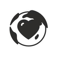 globe with heart logo, love world icon, planet earth care, flat web symbol on white background vector